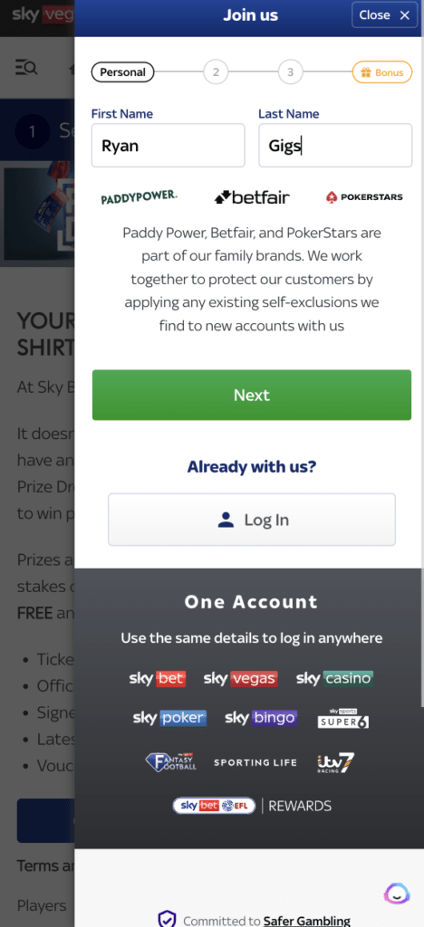 skybet login